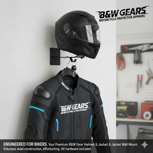 Motorcycle Helmet Holder & Jacket Hanger Wall Mount (Biker Gear Organizer)